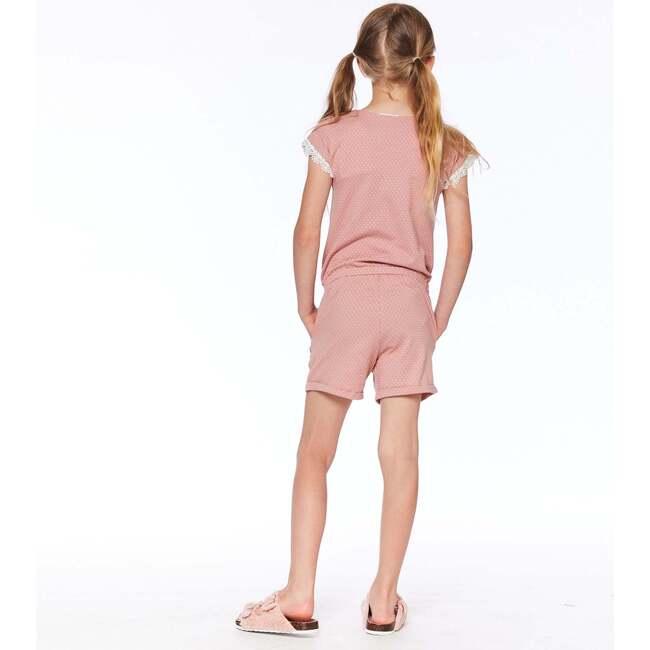 Printed Jumpsuit With Lace, Dusty Pink Polka Dots - Rompers - 3