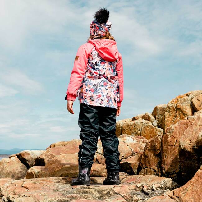 Printed 3-in-1 Spring Rain Set, Pink And Blue Butterflies And Black Texture - Raincoats - 3