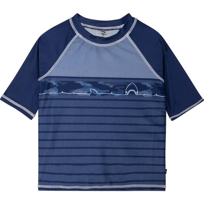 Printed 3/4 Sleeve Rashguard, Navy Blue Sharks - Rash Guards - 1