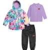 Printed 3-in-1 Rain Set, Multicolor Flowers And Black - Raincoats - 1 - thumbnail