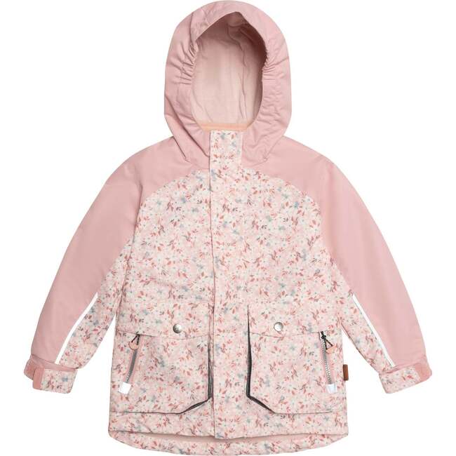 Printed 3-in-1 Spring Rain Set, Dusty Pink Mini Flowers And Grey Texture - Raincoats - 3