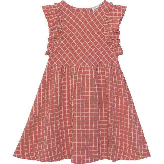 Plaid Dress With Ruffle Sleeves, Cinnamon Pink - Dresses - 1