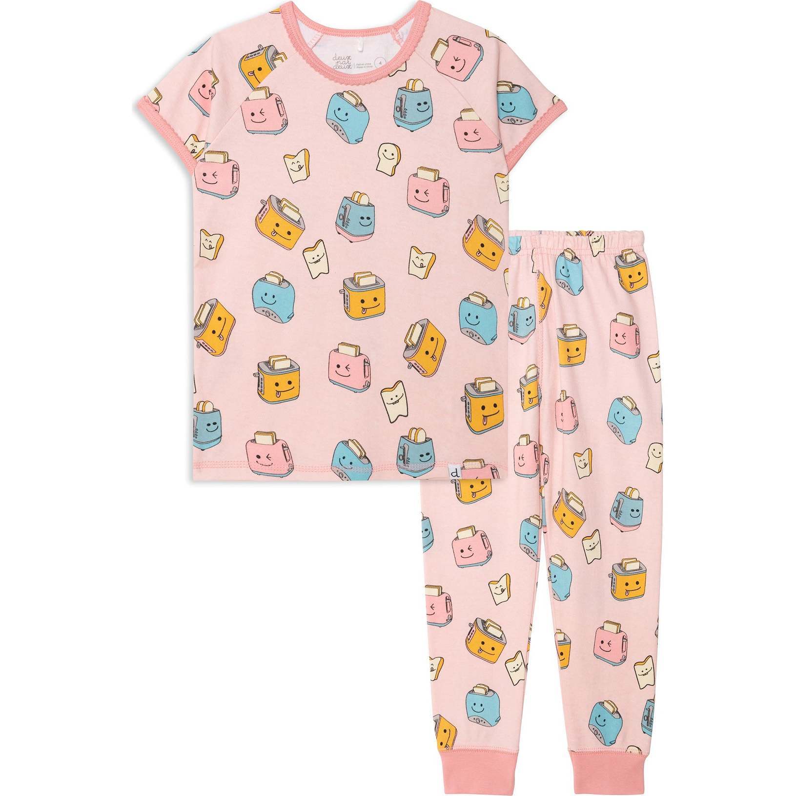 Share Organic Cotton Two Piece Printed Pajama Set Pink Toasters