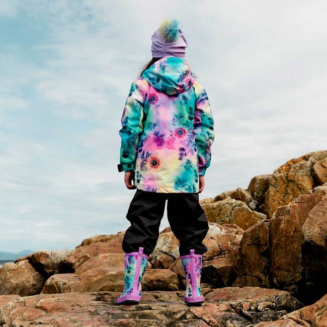 Printed 3-in-1 Rain Set, Multicolor Flowers And Black - Raincoats - 3