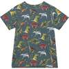 Printed Cotton Jersey Tee, Dark Teal Dinosaurs - T-Shirts - 1 - thumbnail