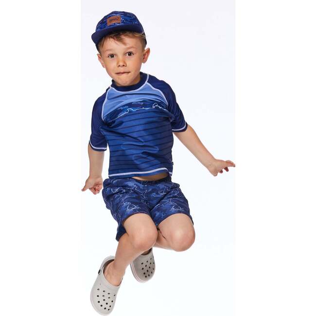 Printed 3/4 Sleeve Rashguard, Navy Blue Sharks - Rash Guards - 4