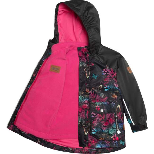 Printed 3-in-1 Rain Set, Black Butterflies And Fuchsia Pink - Raincoats - 5