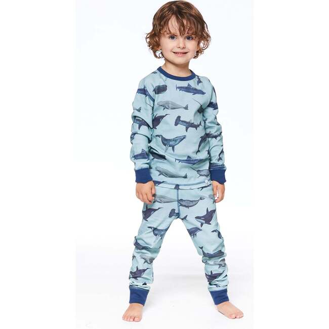 Organic Cotton Two-Piece Printed Pajama Set, Blue Sharks And Whales ...