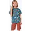 Printed Cotton Jersey Tee, Dark Teal Dinosaurs - T-Shirts - 4
