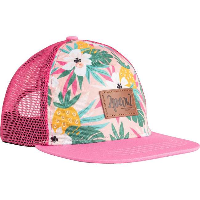 Printed Cap, Pink Tropical Flowers