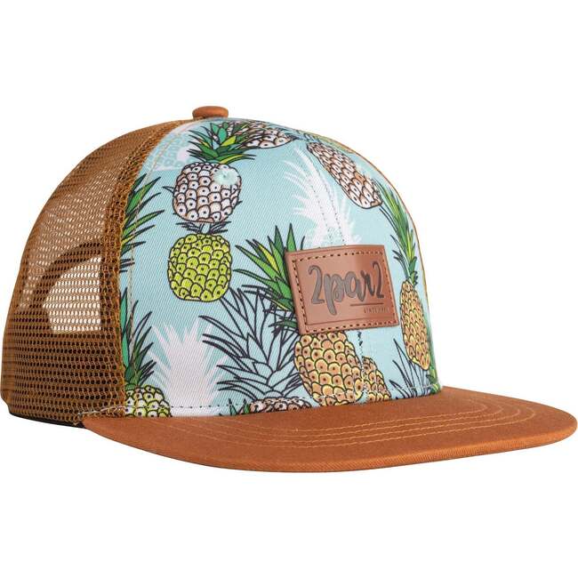 Printed Cap, Brown And Turquoise Pineapples