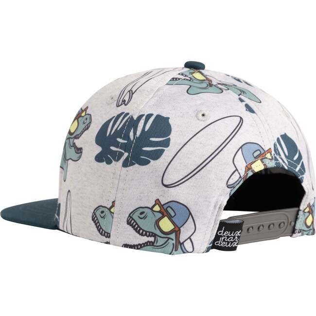 Printed Cap, Light Heather Grey And Teal Dinosaurs - Hats - 3