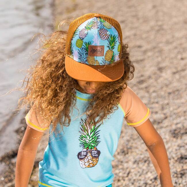 Printed Cap, Brown And Turquoise Pineapples - Hats - 2