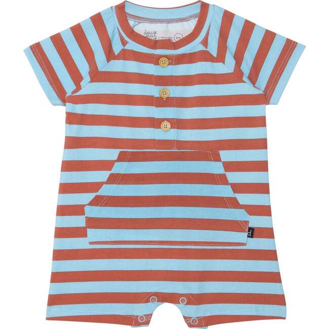 Organic Cotton Striped Romper, Brown And Blue
