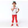 Organic Cotton Striped Capri With Frill, Red - Leggings - 2