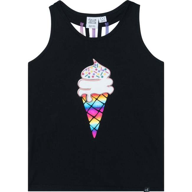 Patchwork Tank Top With Back Straps, Black - Tees - 1