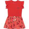 Organic Cotton Short Sleeve Dress, Red Stripe And Coral Cherry Print - Dresses - 1 - thumbnail