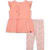 Organic Cotton Printed Tunic And Leggings Set, Peach And Pink Little Flowers - Mixed Apparel Set - 1 - thumbnail