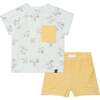 Organic Cotton Printed Top And Short Set, Heather Beige Alligator With Yellow - Mixed Apparel Set - 1 - thumbnail