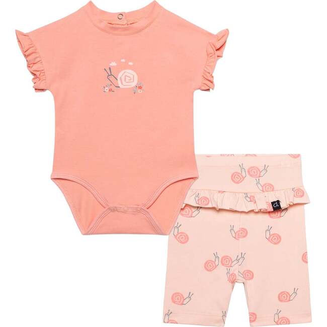 Organic Cotton Printed Onesie And Capri Set, Peach And Pink Snails - Mixed Apparel Set - 1