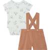 Organic Cotton Printed Onesie And Shortall Set, Heather Beige Alligator - Mixed Apparel Set - 1 - thumbnail
