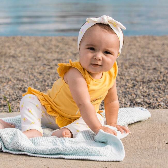 Organic Cotton Printed Top And Leggings Set, Yellow And White Dandelion - Mixed Apparel Set - 2
