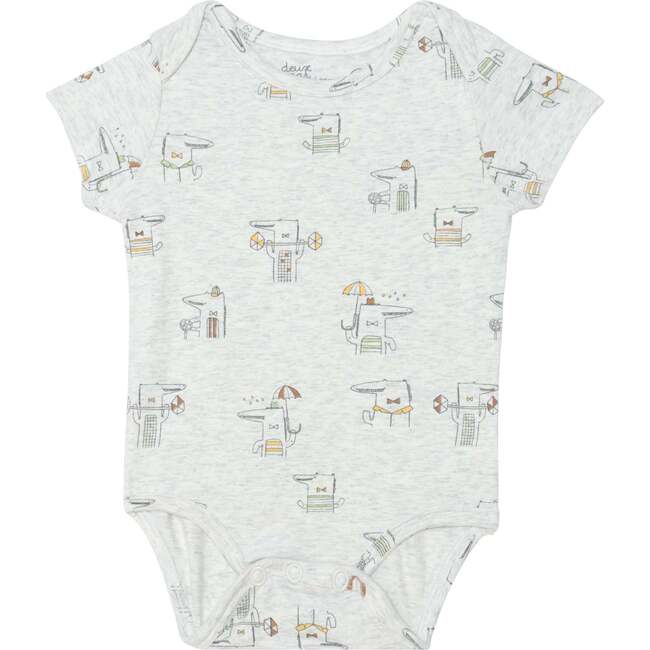 Organic Cotton Printed Onesie And Shortall Set, Heather Beige Alligator - Mixed Apparel Set - 2