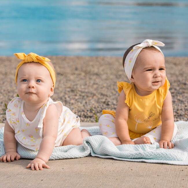 Organic Cotton Printed Top And Leggings Set, Yellow And White Dandelion - Mixed Apparel Set - 3