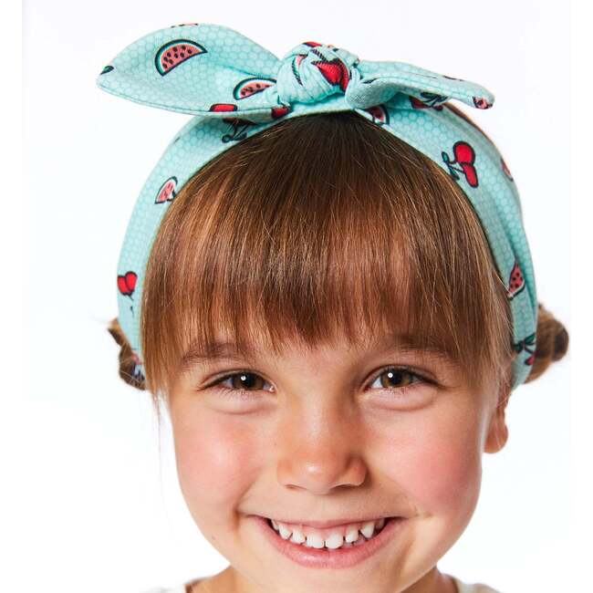 Organic Cotton Printed Knotted Headband, Aqua Cherry - Bows - 2