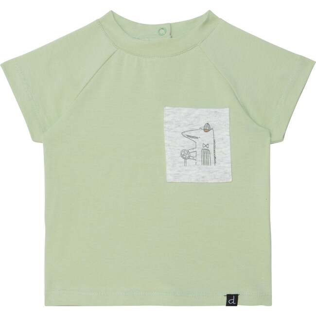 Organic Cotton Printed Top And Short Set, Light Green And Heather Beige Alligator - Mixed Apparel Set - 4