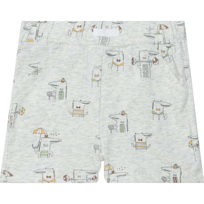 Organic Cotton Printed Top And Short Set, Light Green And Heather Beige Alligator - Mixed Apparel Set - 5