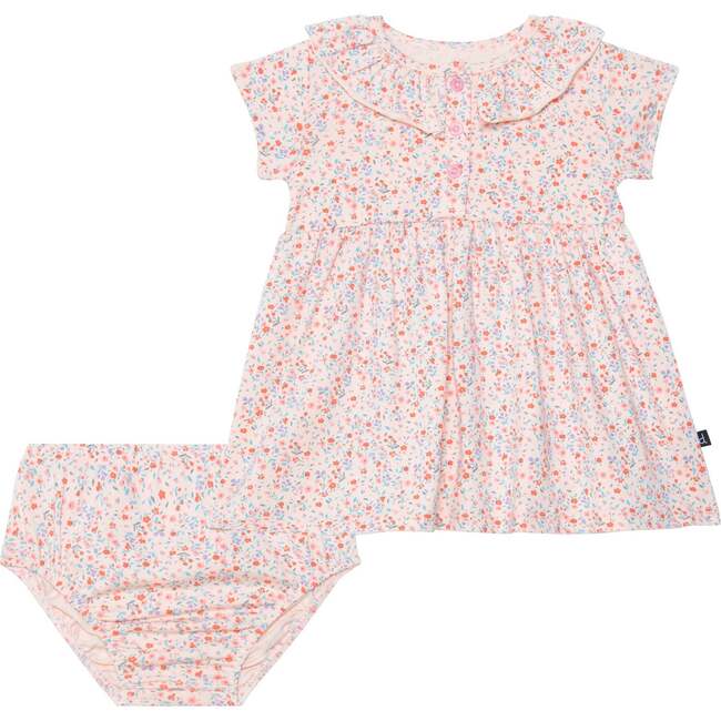Organic Cotton Printed Dress, Set, Pink Little Flowers