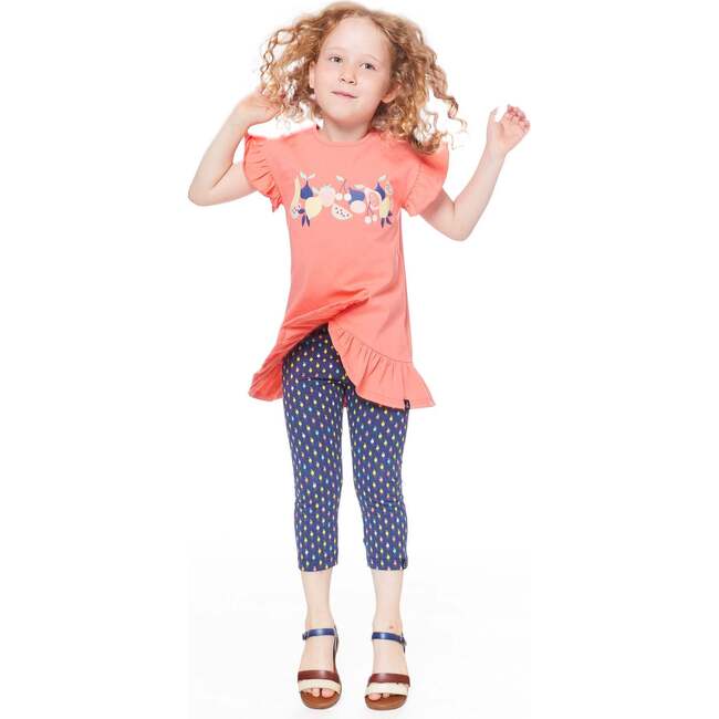 Organic Cotton Printed Capri, Navy Multicolor Lemons - Leggings - 2