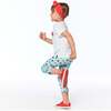 Organic Cotton Printed Capri With Frill, Aqua Cherry - Leggings - 3