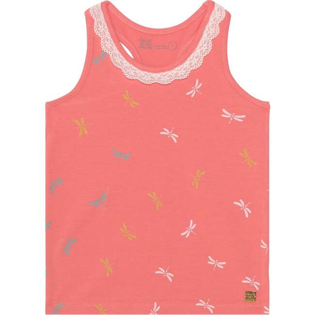 Organic Cotton Graphic Tank With Lace, Coral