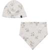 Organic Cotton Hat And Bib Set, Heather Beige Alligator Print - Hats - 1 - thumbnail