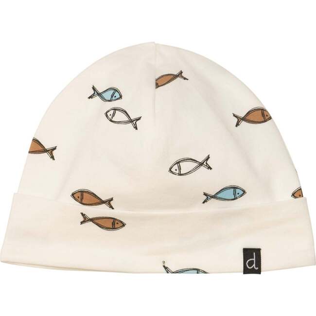 Organic Cotton Hat And Bib Set, White Fish Print - Hats - 2
