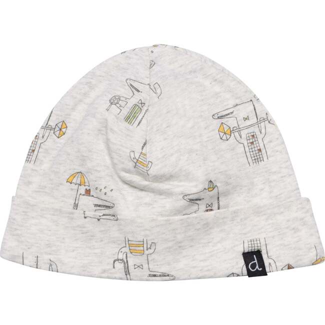 Organic Cotton Hat And Bib Set, Heather Beige Alligator Print - Hats - 2
