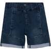 French Terry Denim Shorts, Dark Blue - Shorts - 1 - thumbnail