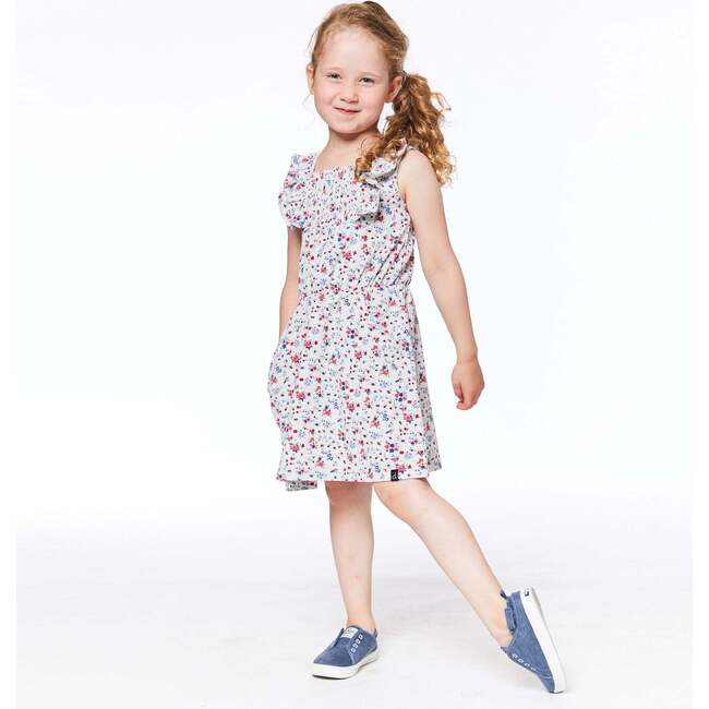 Organic Cotton Printed Sleeveless Smocked Dress, Oatmeal Mix Little Flowers - Dresses - 2