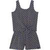 Organic Cotton Printed Sleeveless Knotted Jumpsuit, Navy Lemons - Rompers - 1 - thumbnail