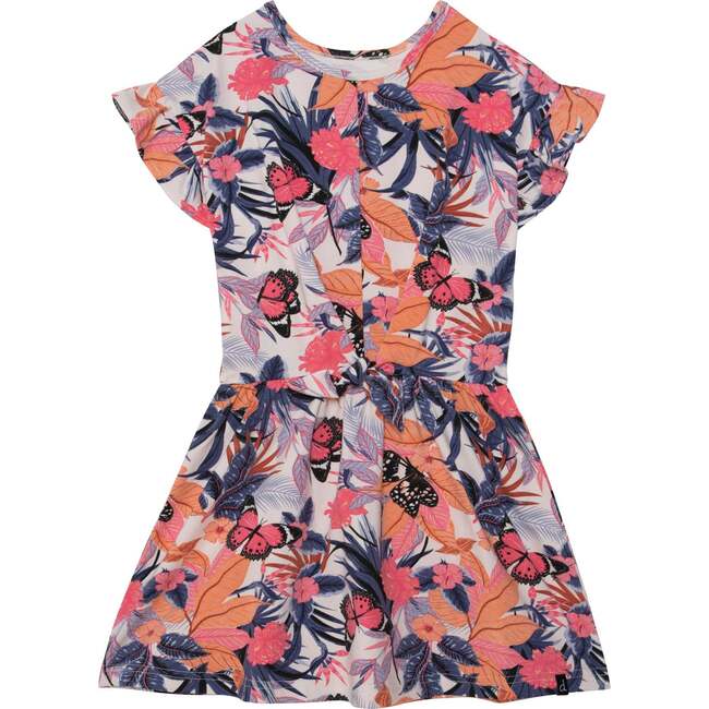 Organic Cotton Printed Short Sleeve Dress, Pink And Blue Butterfly