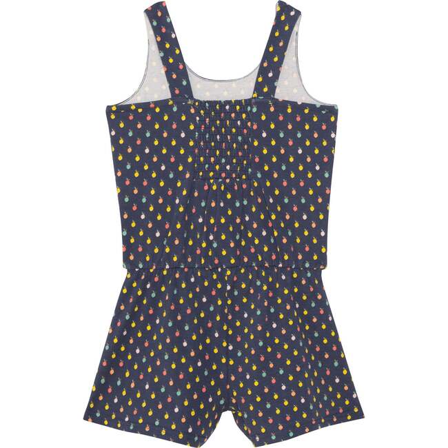 Organic Cotton Printed Sleeveless Knotted Jumpsuit, Navy Lemons - Rompers - 3