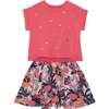 Organic Cotton Printed Short Sleeve Dress, Coral Pink Butterfly - Dresses - 1 - thumbnail