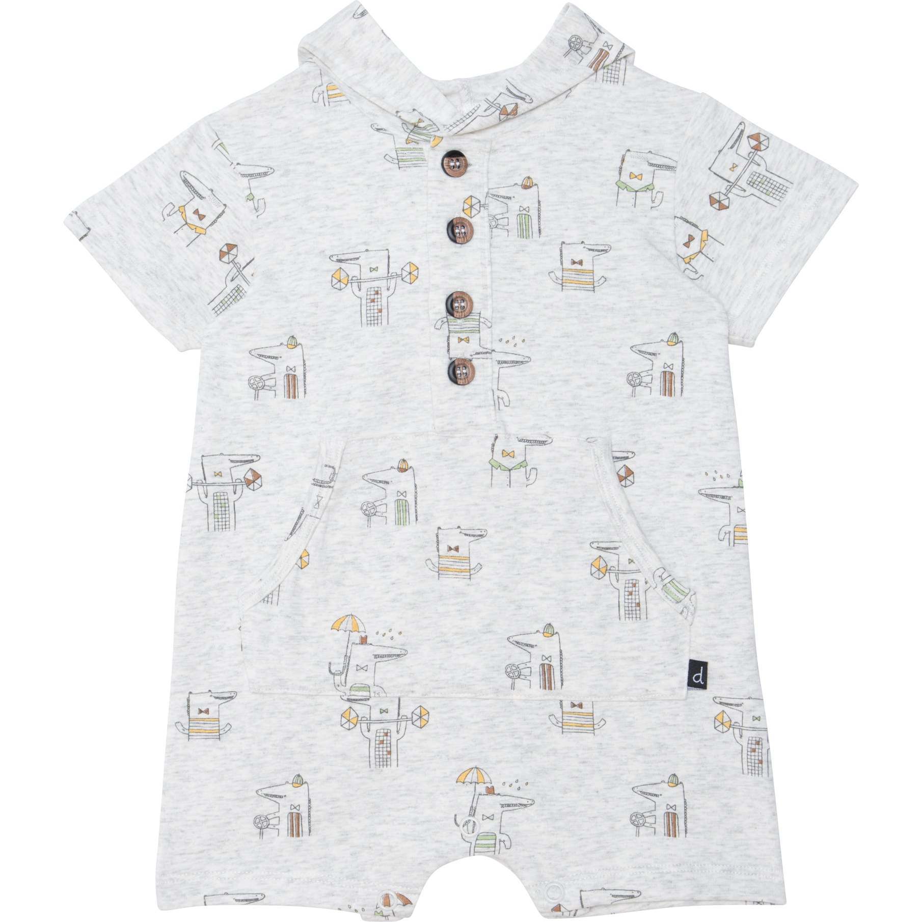 Organic Cotton Printed Romper Heather Beige Alligator Organic Cotton Printed Romper Heather Beige Alligator