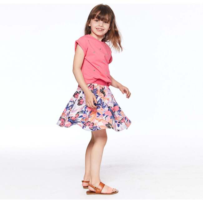 Organic Cotton Printed Short Sleeve Dress, Coral Pink Butterfly - Dresses - 2