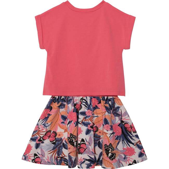 Organic Cotton Printed Short Sleeve Dress, Coral Pink Butterfly - Dresses - 3