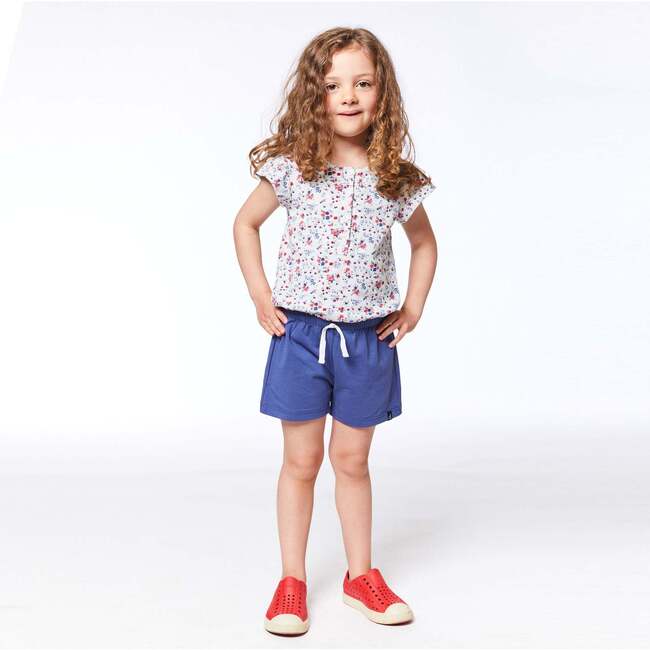 Organic Cotton Printed Short Sleeve Jumpsuit, Oatmeal Mix Little Flowers - Rompers - 3