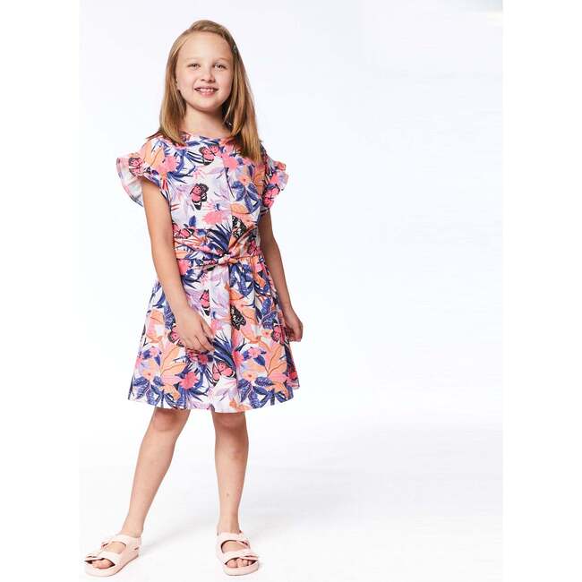 Organic Cotton Printed Short Sleeve Dress, Pink And Blue Butterfly - Dresses - 3