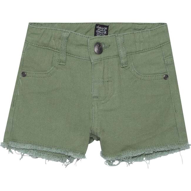 Colored Denim Shorts With Fringe, Khaki